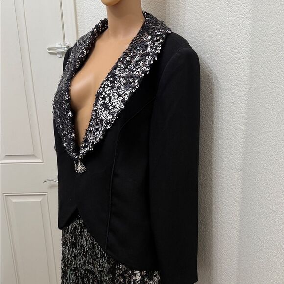 Lisa Renee Black Silver Sequins Women's Sz 18 Long Sleeve Jacket Blazer & Skirt - Picture 4 of 9